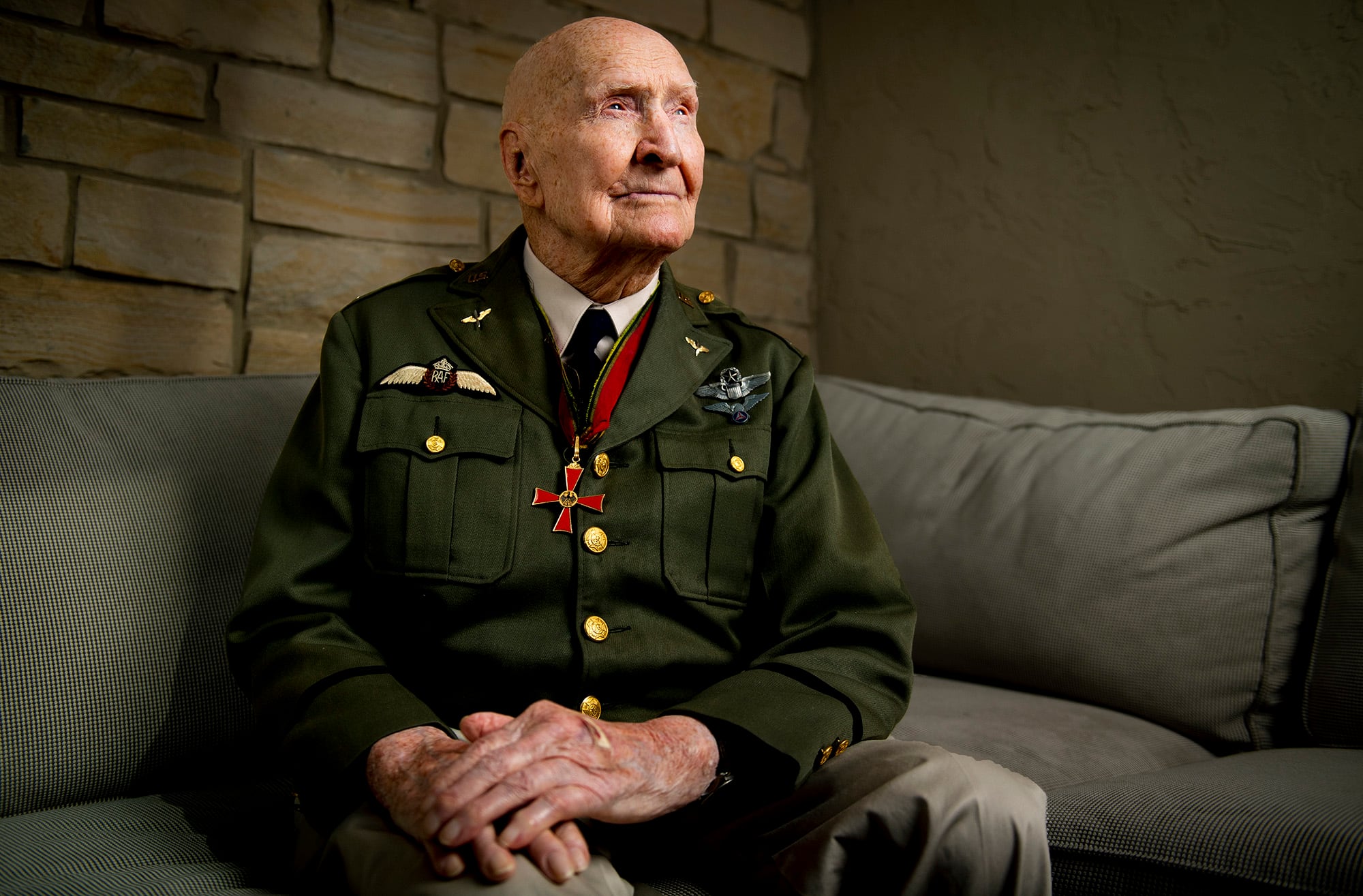 Gail Halvorsen, also know as the "Candy Bomber," poses for a portrait at his son's home in Midway, Utah, on Oct. 7, 2020.