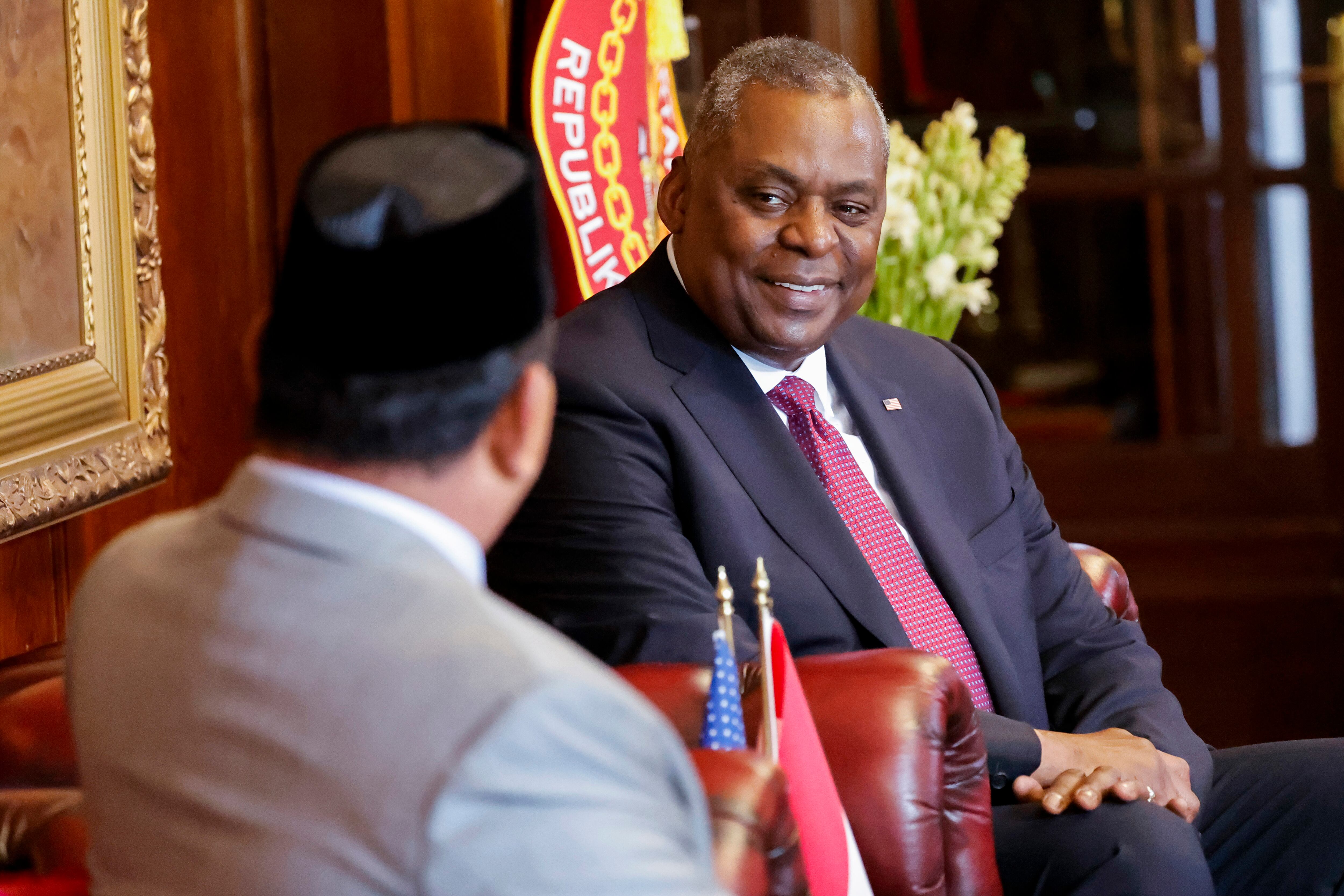 U.S. Secretary of Defense Lloyd Austin, right, meets with Indonesian Defense Minister Prabowo Subianto in Jakarta, Indonesia, Monday, Nov. 21, 2022.