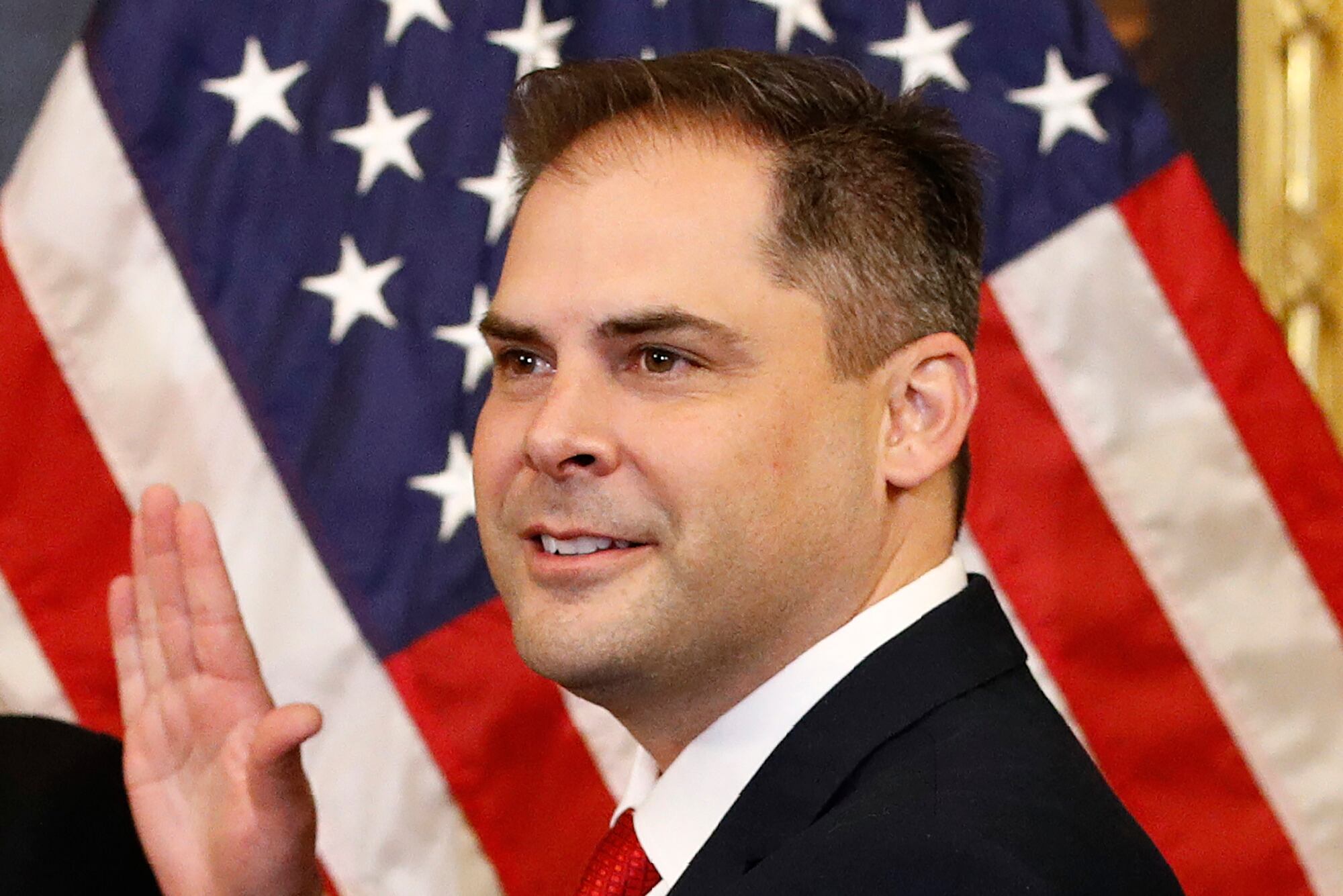 U.S. Rep. Mike Garcia, R-Calif., participates in a ceremonial swearing-in on Capitol Hill in Washington, on May 19, 2020.