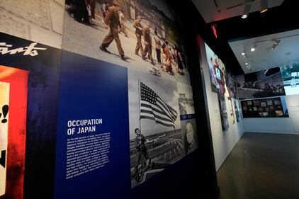 Imagery of post-war Japan are part of the new pavilion of the National World War II Museum, in New Orleans, photographed Tuesday, Oct. 31, 2023.