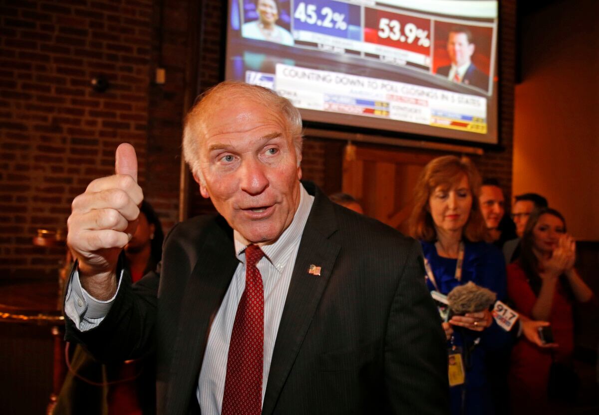 Rep. Steve Chabot, R-Ohio, gives a thumbs up as he arrives during an election night watch party on Nov. 6, 2018, in Cincinnati, Ohio.