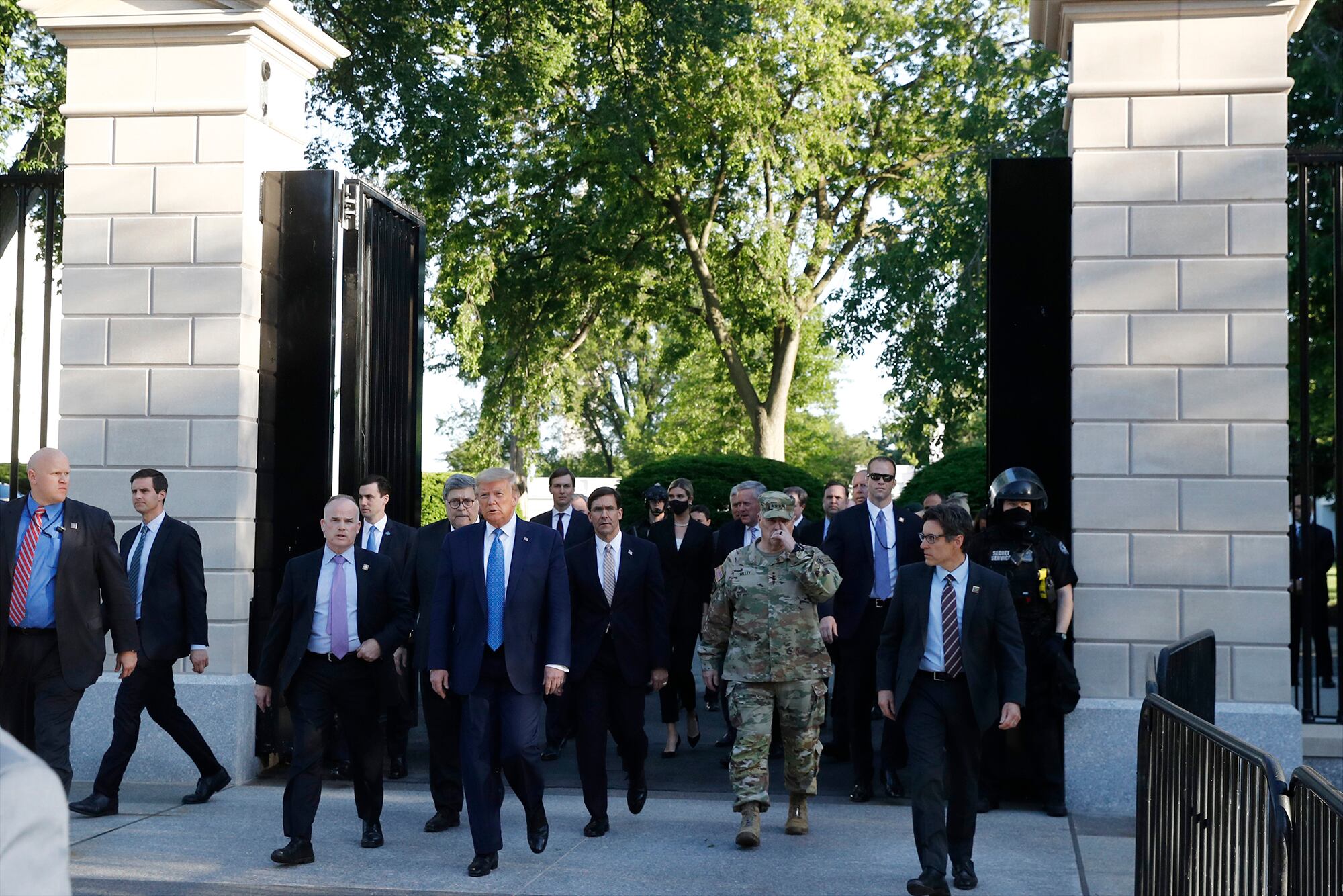 President Donald Trump walks from the gates of the White House to visit St. John's Church across Lafayette Park Monday, June 1, 2020, in Washington.