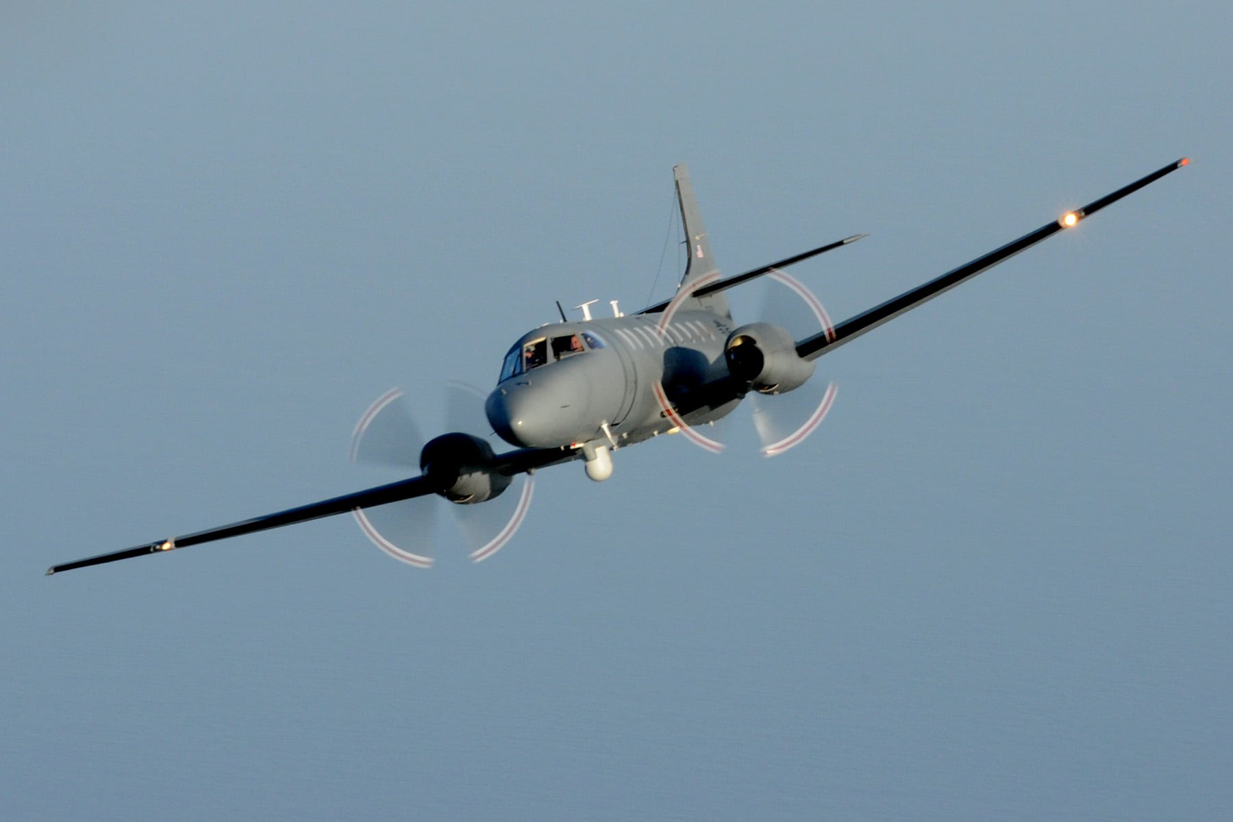 An RC-26B aircraft from the Florida Air National Guard flies a training mission off the coast of Jacksonville, Fla., in 2011.