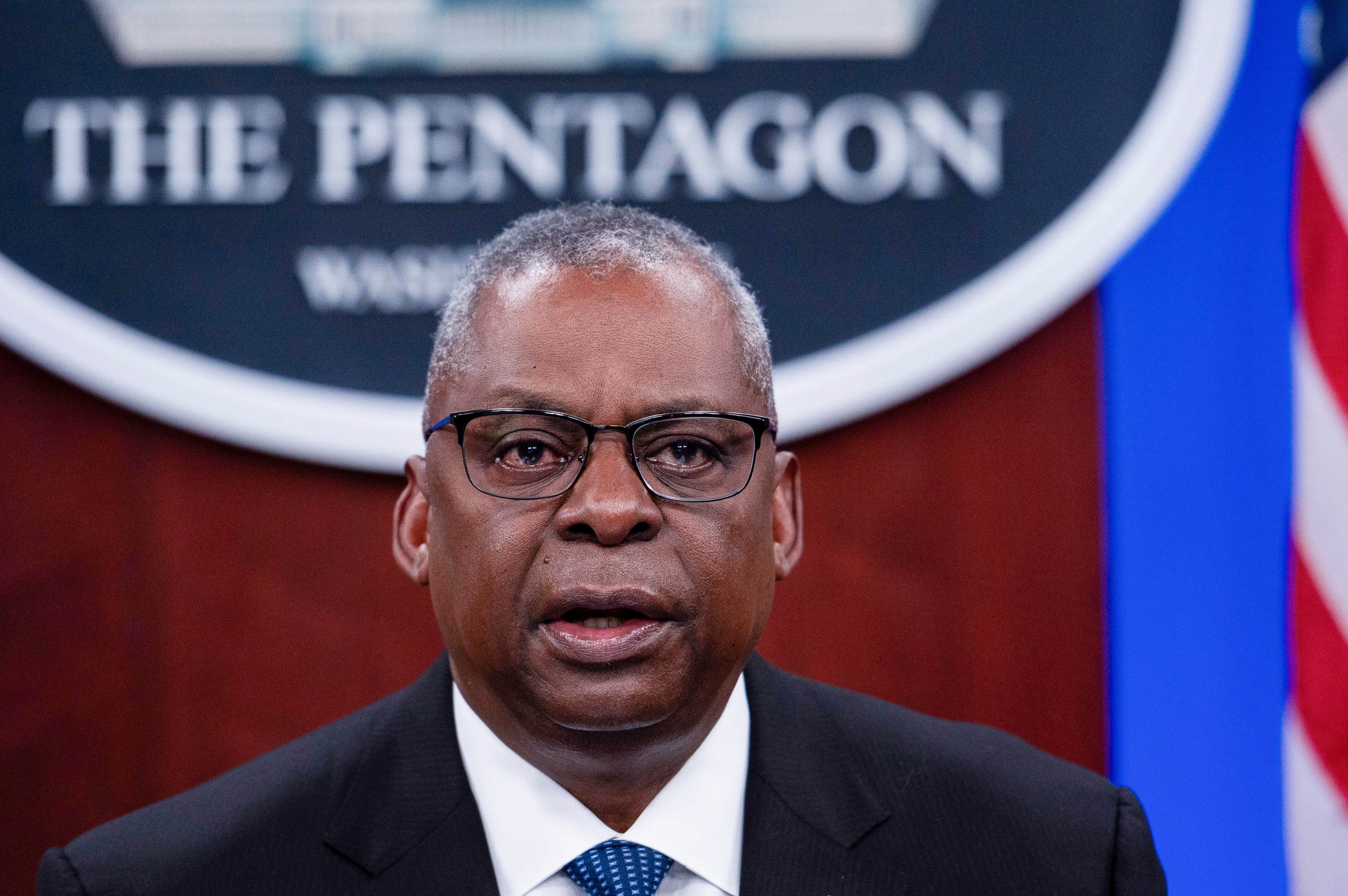 Secretary of Defense Lloyd Austin makes remarks at a virtual Ukraine Defense Contact Group meeting, Wednesday, Nov. 22, 2023, at the Pentagon in Washington.