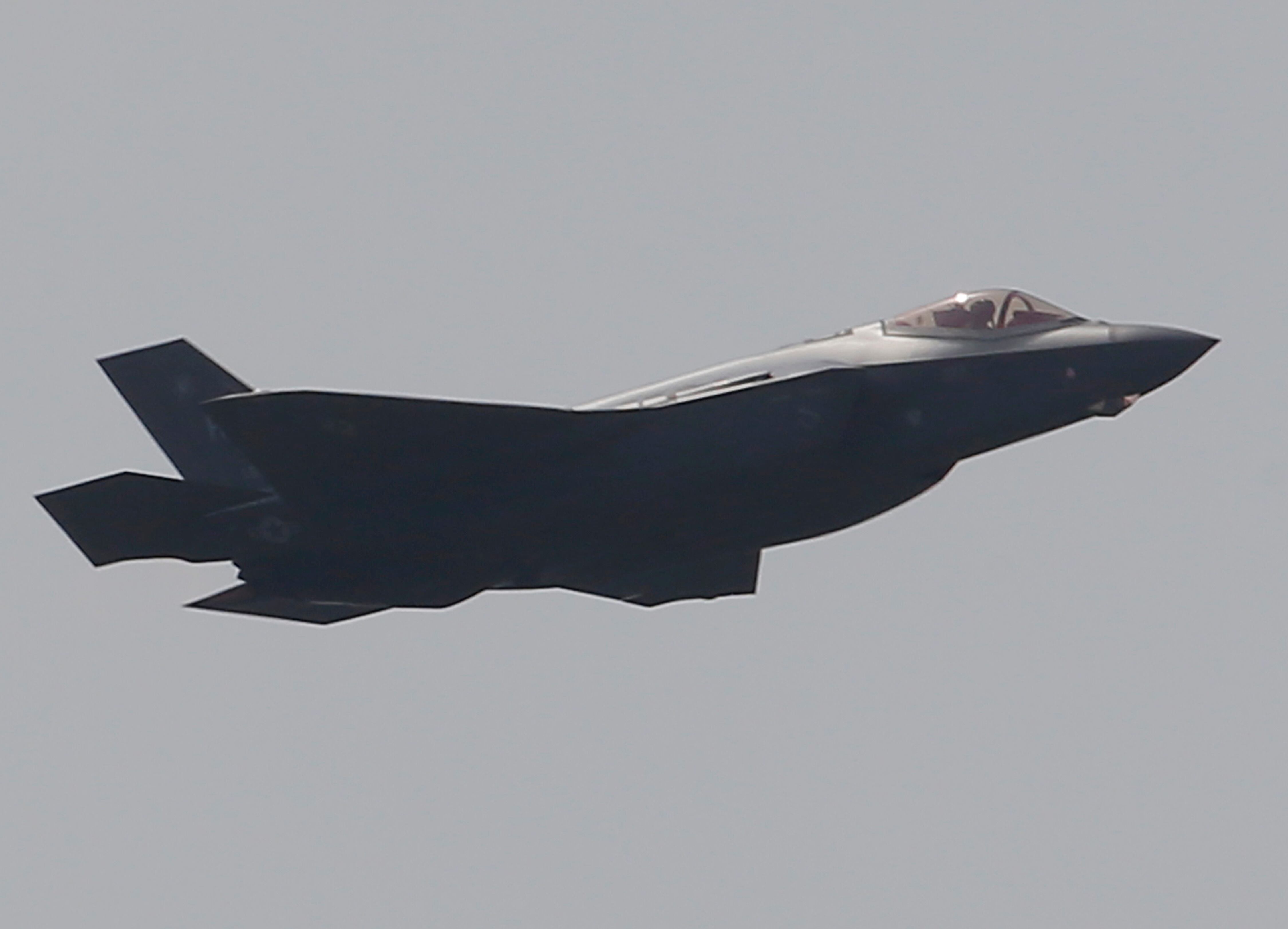 A Lockheed Martin F-35 Lightning II performs a demonstration flight at the Paris Air Show, in Le Bourget, east of Paris, Tuesday, June 20, 2017.