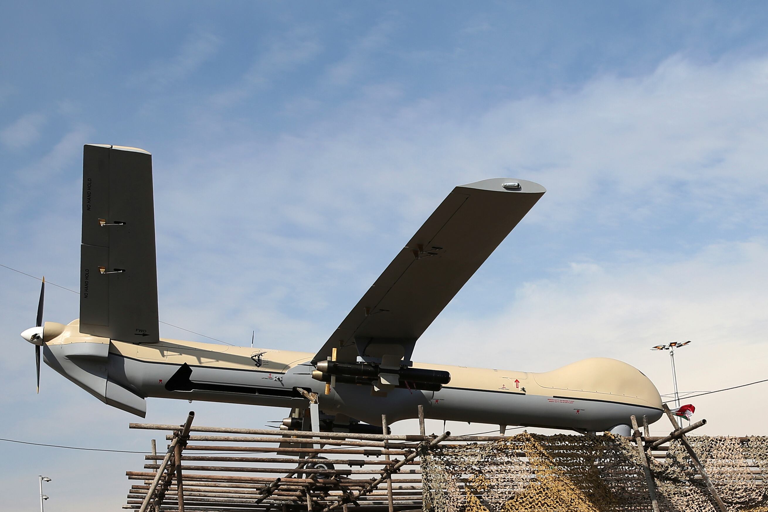 In this Feb. 11, 2016 file photo, Iranian drone Shahed-129 is displayed at a rally in Tehran, Iran.