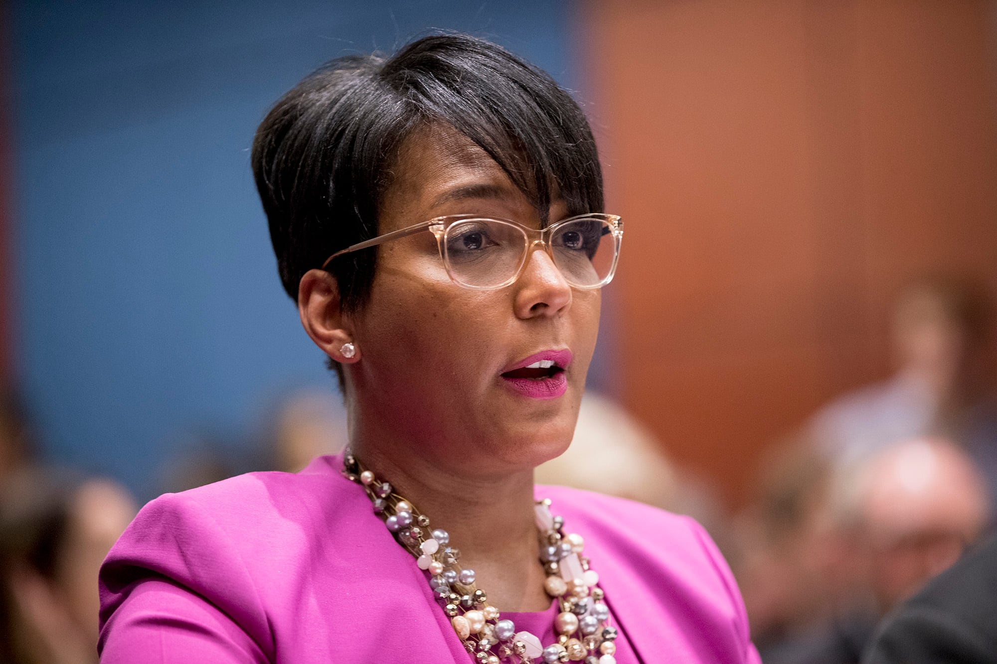 In this July 17, 2019, file photo, Atlanta Mayor Keisha Lance Bottoms speaks during a Senate Democrats' Special Committee on the Climate Crisis on Capitol Hill in Washington.