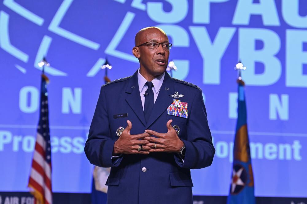 Air Force Chief of Staff Gen. CQ Brown, Jr. answers questions after delivering his “Accelerate Change to Empowered Airmen” speech during the 2021 Air Force Association Air, Space and Cyber Conference in National Harbor, Md., Sept. 20, 2021. (Eric Dietrich/Air Force)